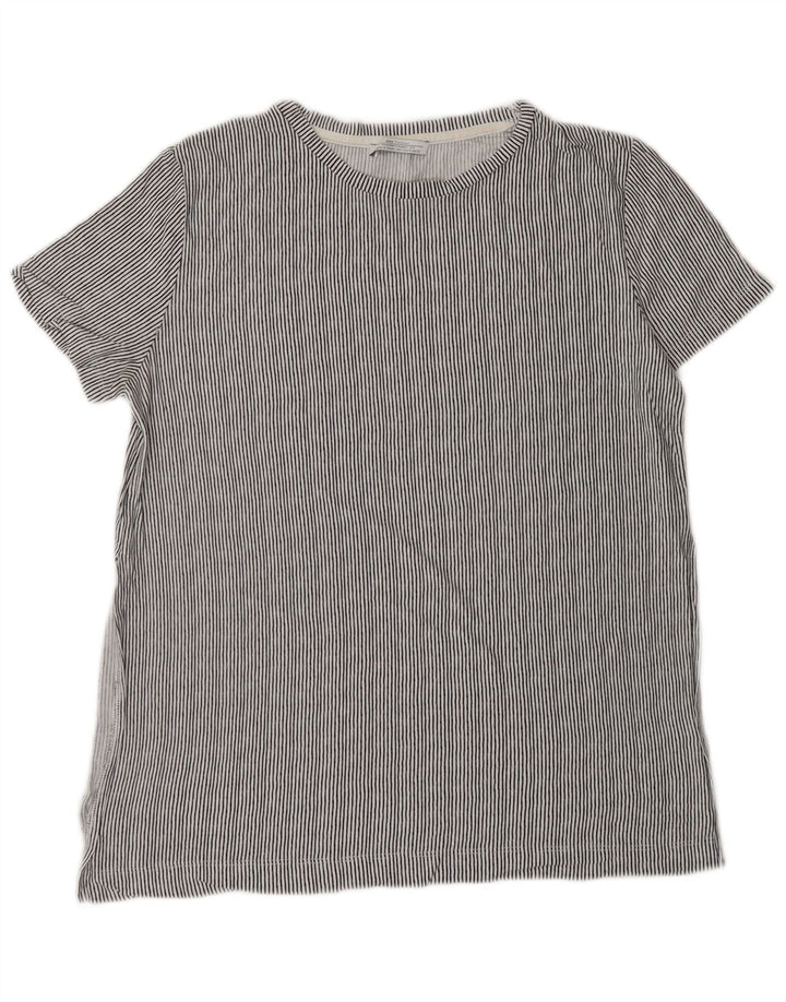 Camiseta feminina Zara Trafaluc Top UK 14 cinza médio listrado