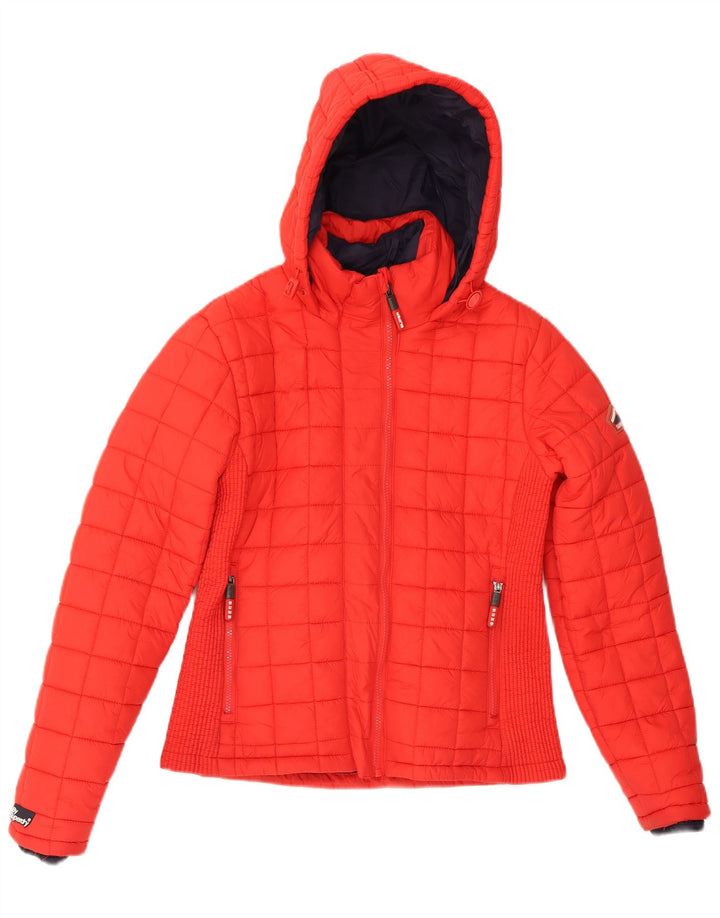 Jaqueta acolchoada com capuz feminina Superdry UK 14 Nylon vermelho grande