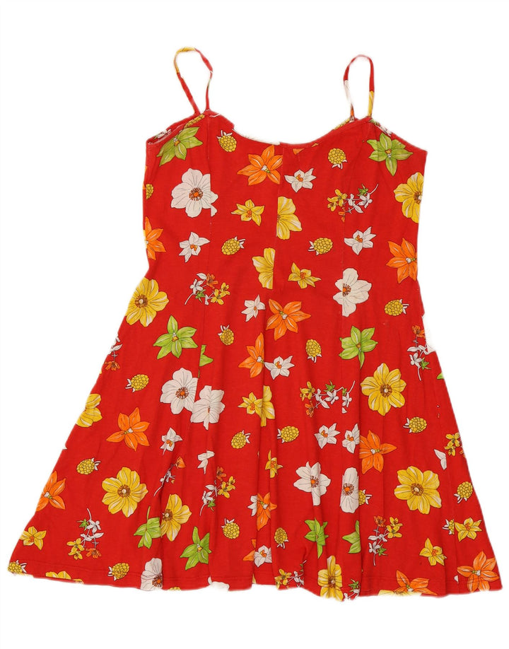 Vestido de verão feminino vintage Reino Unido 12 algodão floral vermelho médio