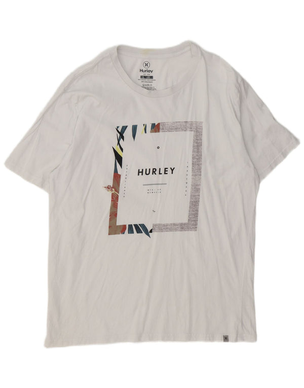 Camiseta masculina Hurley com estampa gráfica grande de algodão branco
