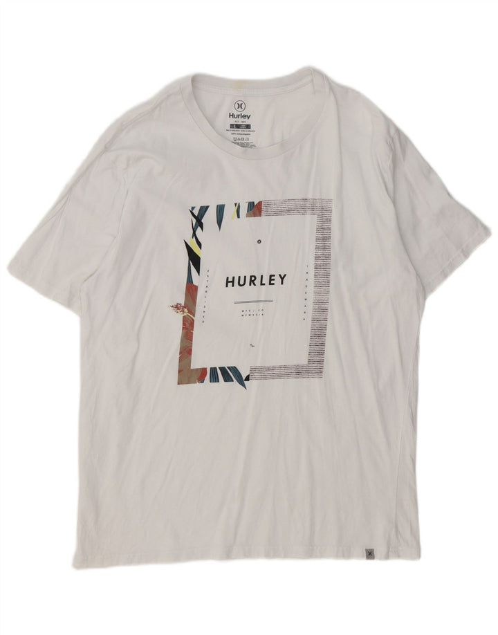 Camiseta masculina Hurley com estampa gráfica grande de algodão branco