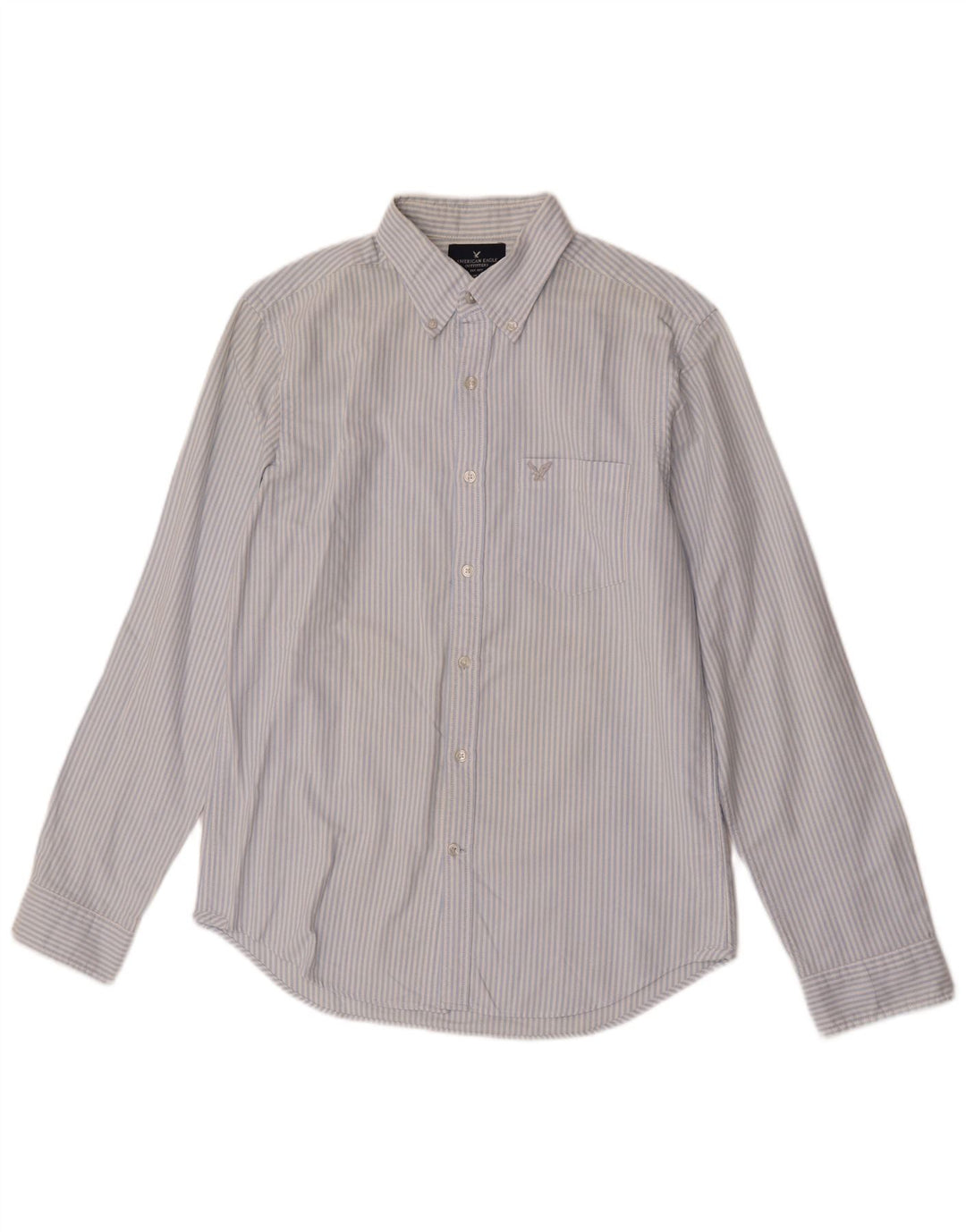 Camisa masculina American Eagle Slim Fit pequena listrada azul de algodão