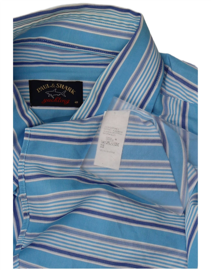 Camisa masculina Paul & Shark tamanho 40 algodão listrado azul médio