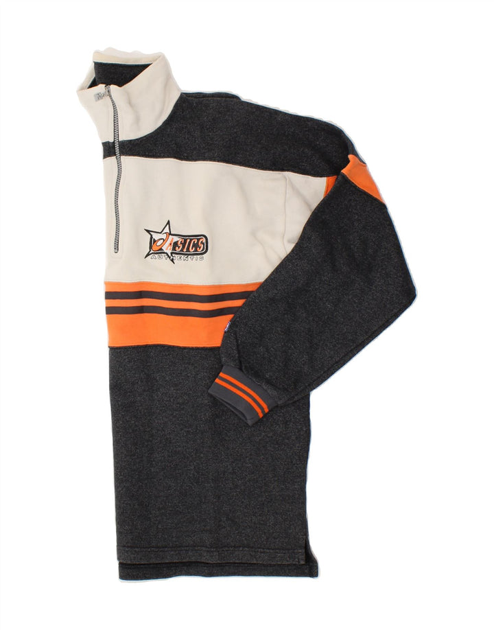Moletom masculino ASICS com zíper e gola alta, grande, preto, algodão colorblock