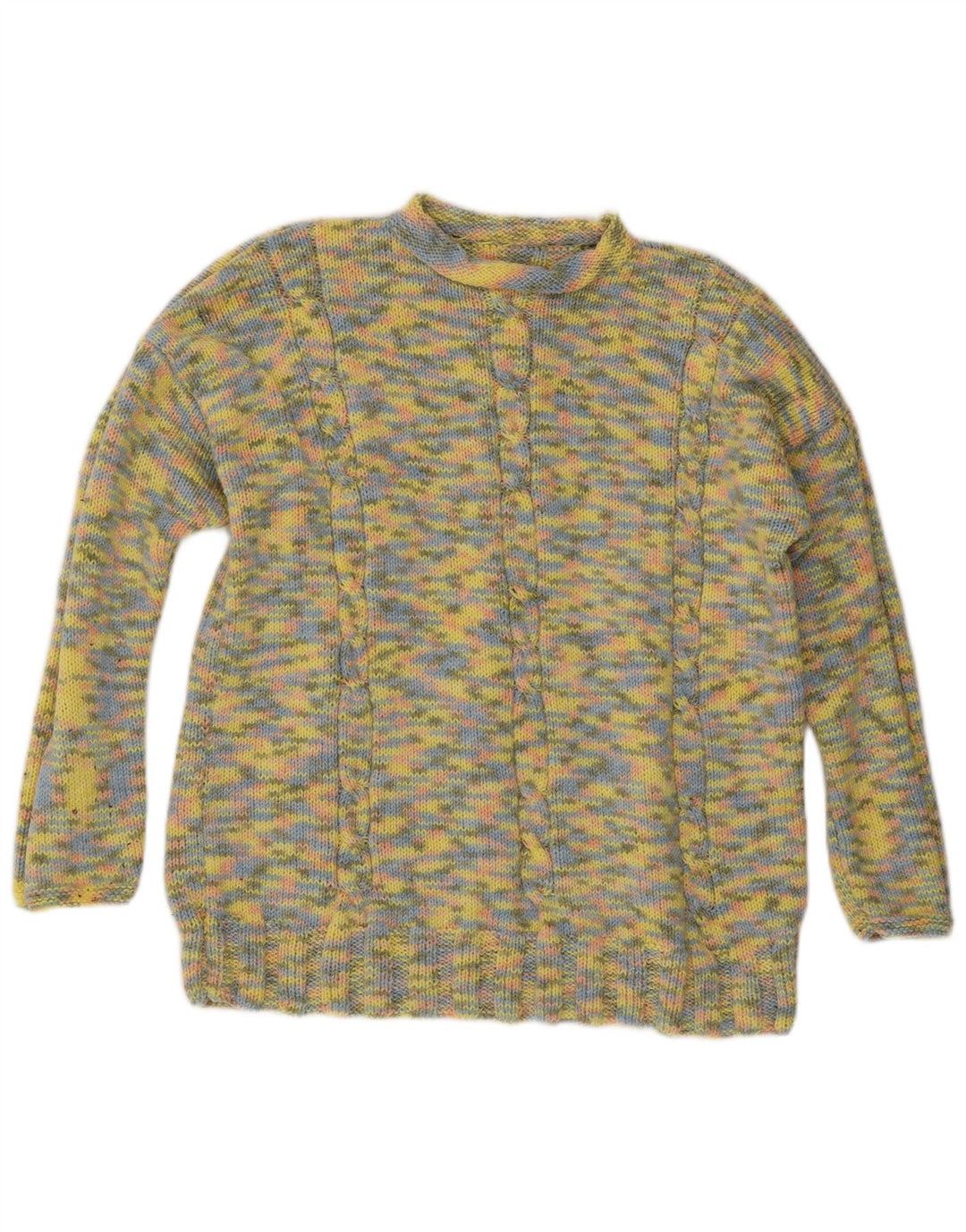 Suéter feminino vintage com gola tartaruga Reino Unido 14 grande amarelo manchado