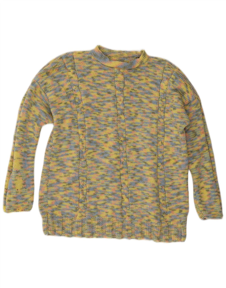 Suéter feminino vintage com gola tartaruga Reino Unido 14 grande amarelo manchado