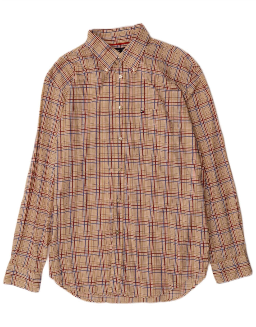 Camisa masculina TOMMY HILFIGER grande algodão xadrez bege