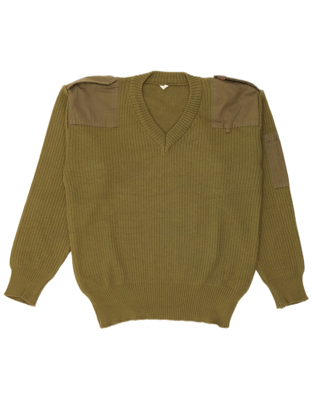 Suéter vintage masculino militar com decote em V médio cáqui