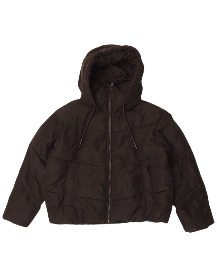 Jaqueta acolchoada com capuz e capuz feminino Zara UK 10 pequeno poliéster preto