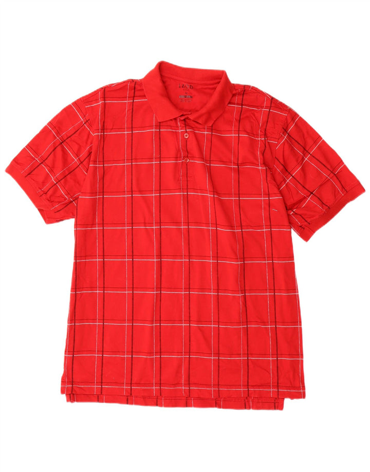 Camisa polo masculina de golfe IZOD, algodão xadrez vermelho médio