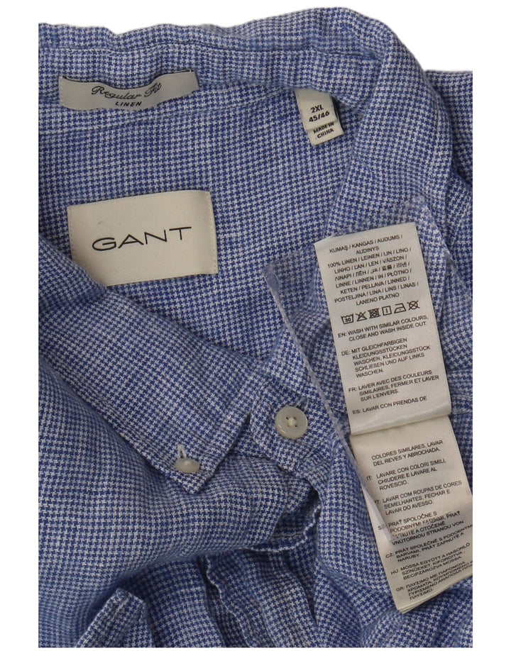 GANT Camisa masculina de manga curta de ajuste regular tamanho 45/46 2XL azul Houndstooth