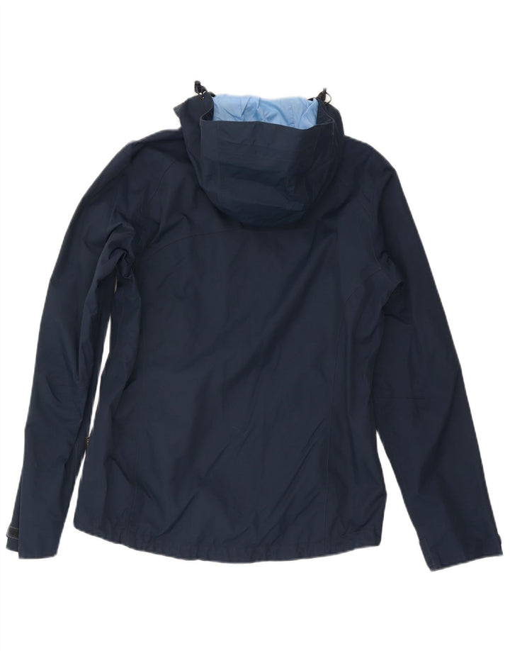 Jaqueta de chuva feminina com capuz Jack Wolfskin Reino Unido 12/14 médio azul marinho poliamida
