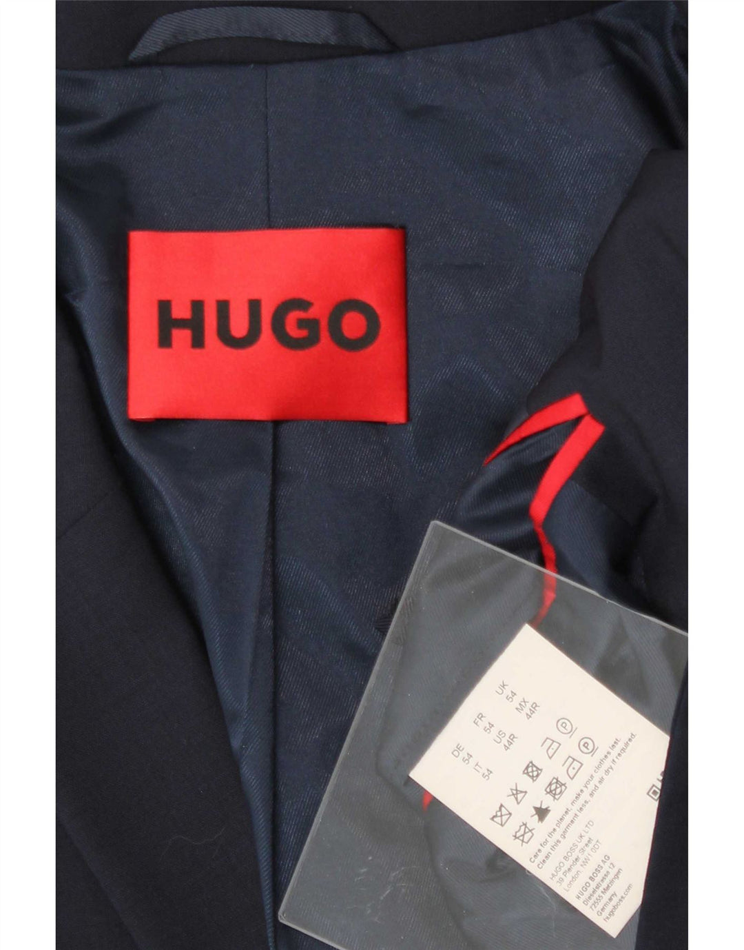 Jaqueta blazer masculina Hugo Boss com 2 botões Reino Unido 54 2XL lã virgem azul marinho