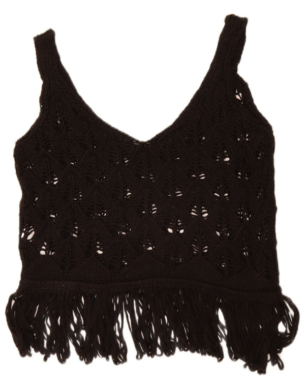 Zara Womens Crochet Cami Top UK 14 Grande Acrílico Preto