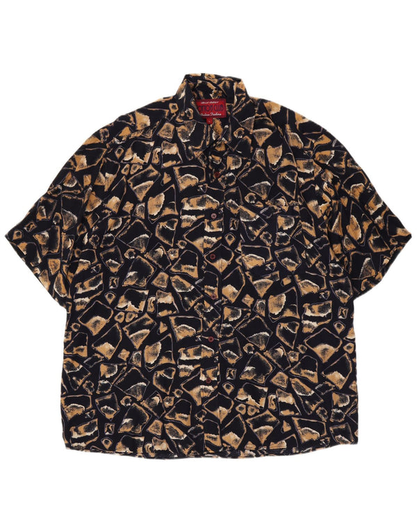 Camisa masculina de manga curta Cotton Club grande viscose geométrica preta