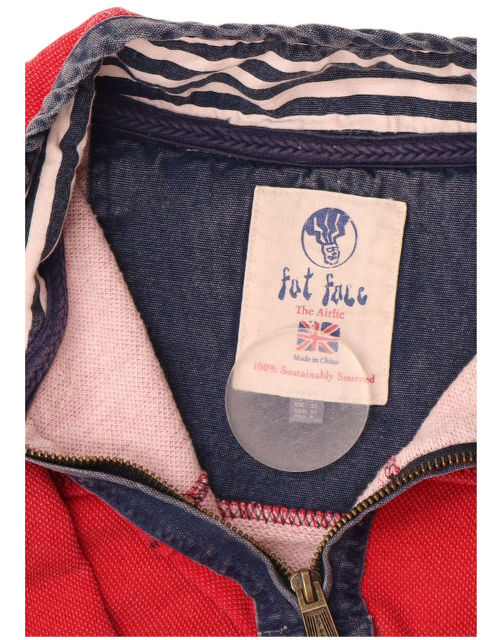 FAT FACE Suéter feminino com gola e zíper Reino Unido 12 algodão vermelho médio
