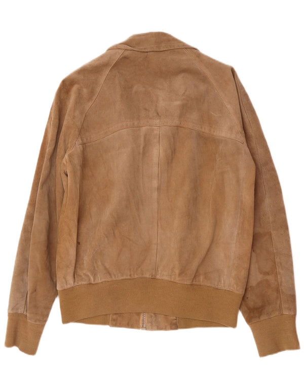 Jaqueta bomber masculina vintage de camurça UK 38 bege médio