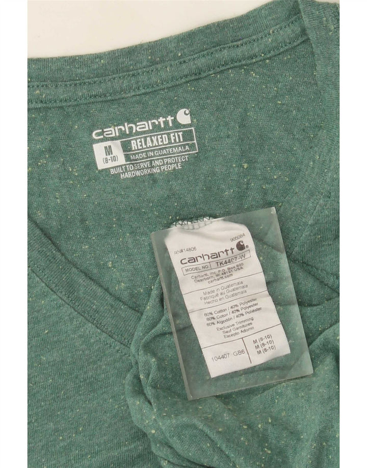 Top feminino Carhartt com ajuste relaxado e manga comprida EUA 8/10 verde médio manchado