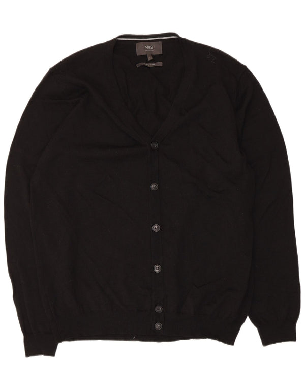 Suéter cardigã masculino Marks & Spencer grande acrílico preto