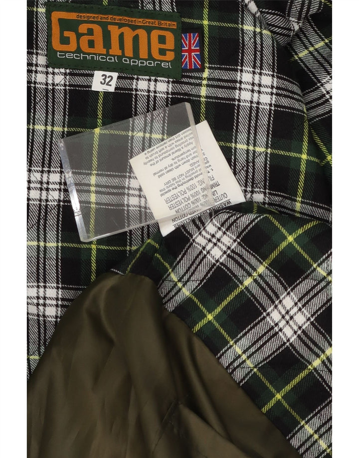 GAME TECHNICAL APPAREL Mens Hooded Waxed Jacket UK 32 2XS Green Cotton Vintage Game Technical Apparel and Second-Hand Game Technical Apparel from Messina Hembry 