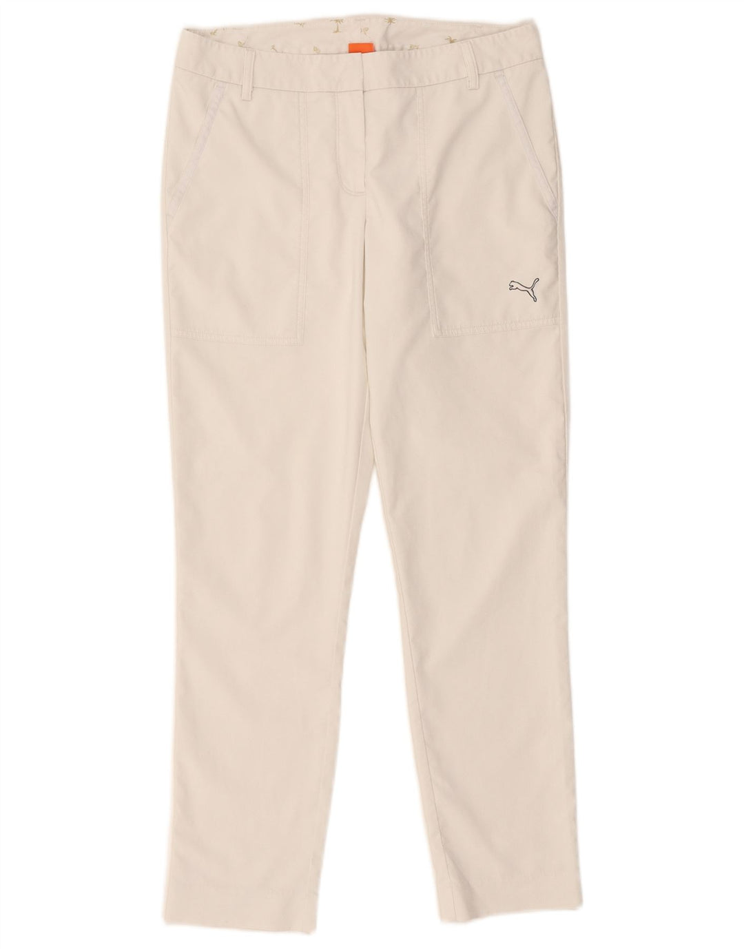 Calça feminina Puma Slim Chino UK 10 pequena W32 L28 poliéster branco