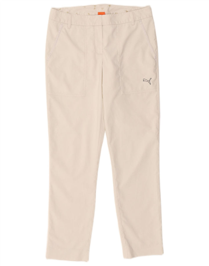 Calça feminina Puma Slim Chino UK 10 pequena W32 L28 poliéster branco