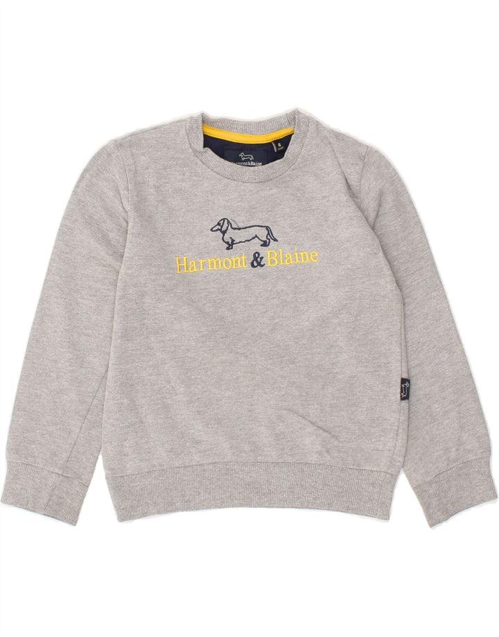 HARMONT & BLAINE Boys Graphic Sweatshirt Jumper 5-6 Years Grey Vintage Harmont & Blaine and Second-Hand Harmont & Blaine from Messina Hembry 
