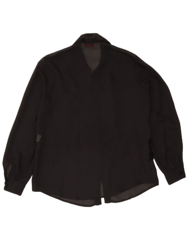 Blusa feminina vintage IT 46 poliéster listrado preto grande