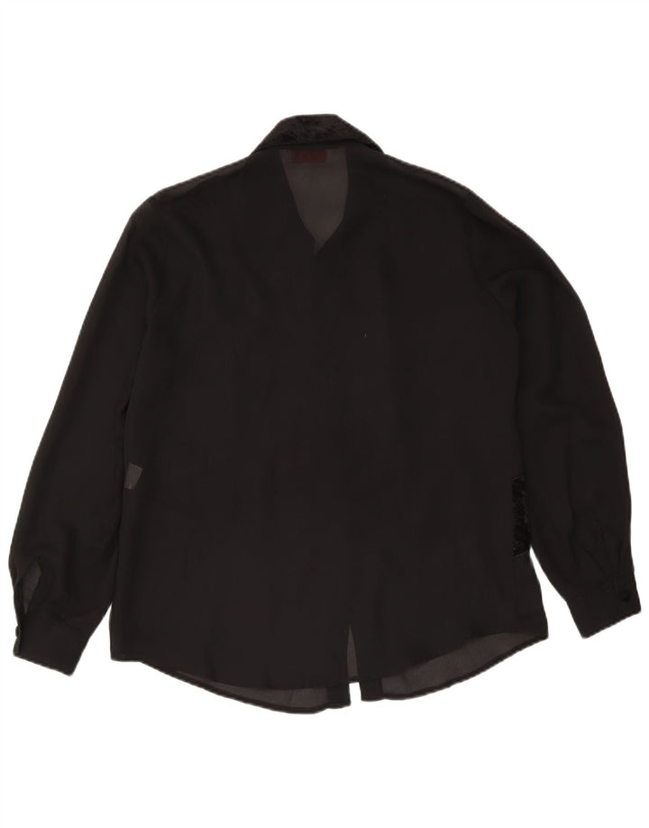 Blusa feminina vintage IT 46 poliéster listrado preto grande