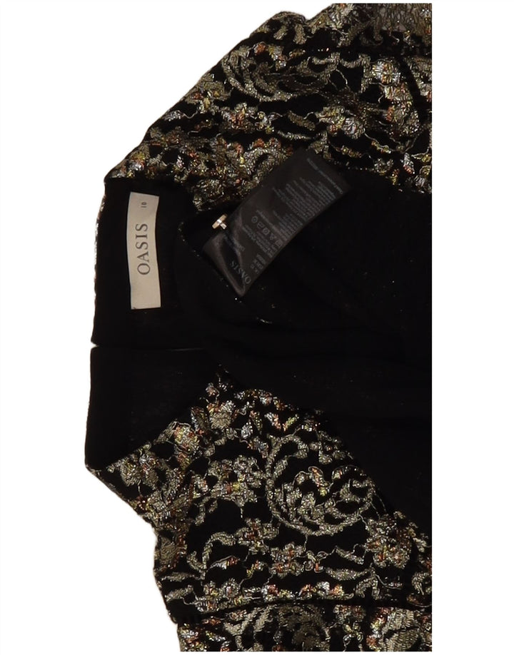 Blusa feminina Oasis UK 10 pequena viscose floral preta