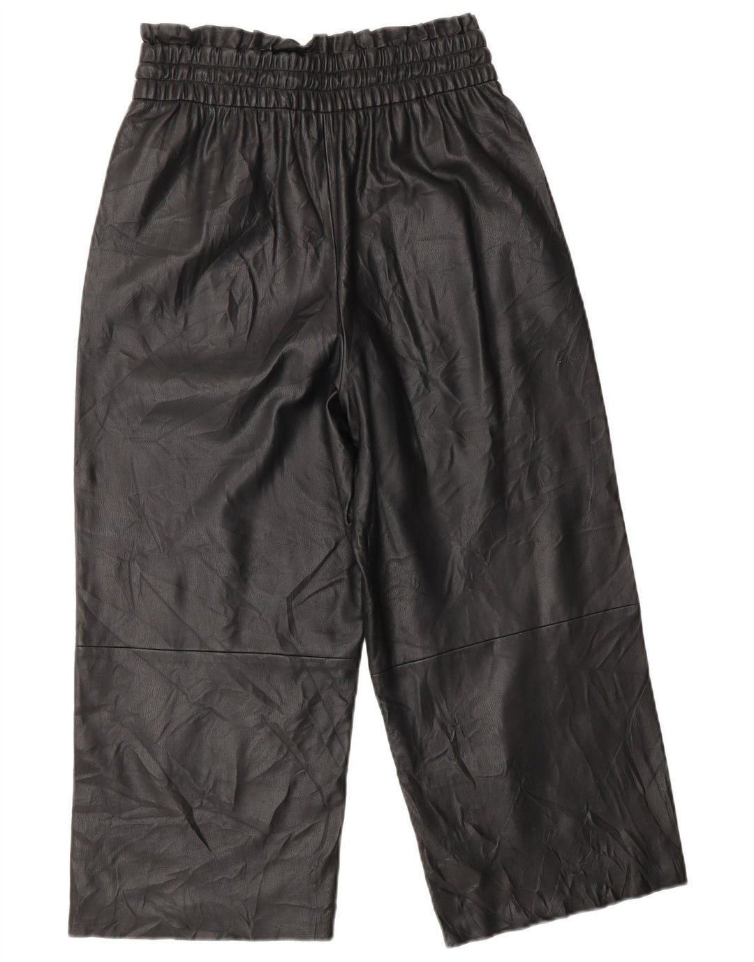 ZARA Calça feminina de couro sintético com perna larga XS W25 L20 preta