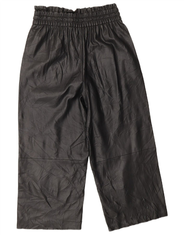 ZARA Calça feminina de couro sintético com perna larga XS W25 L20 preta