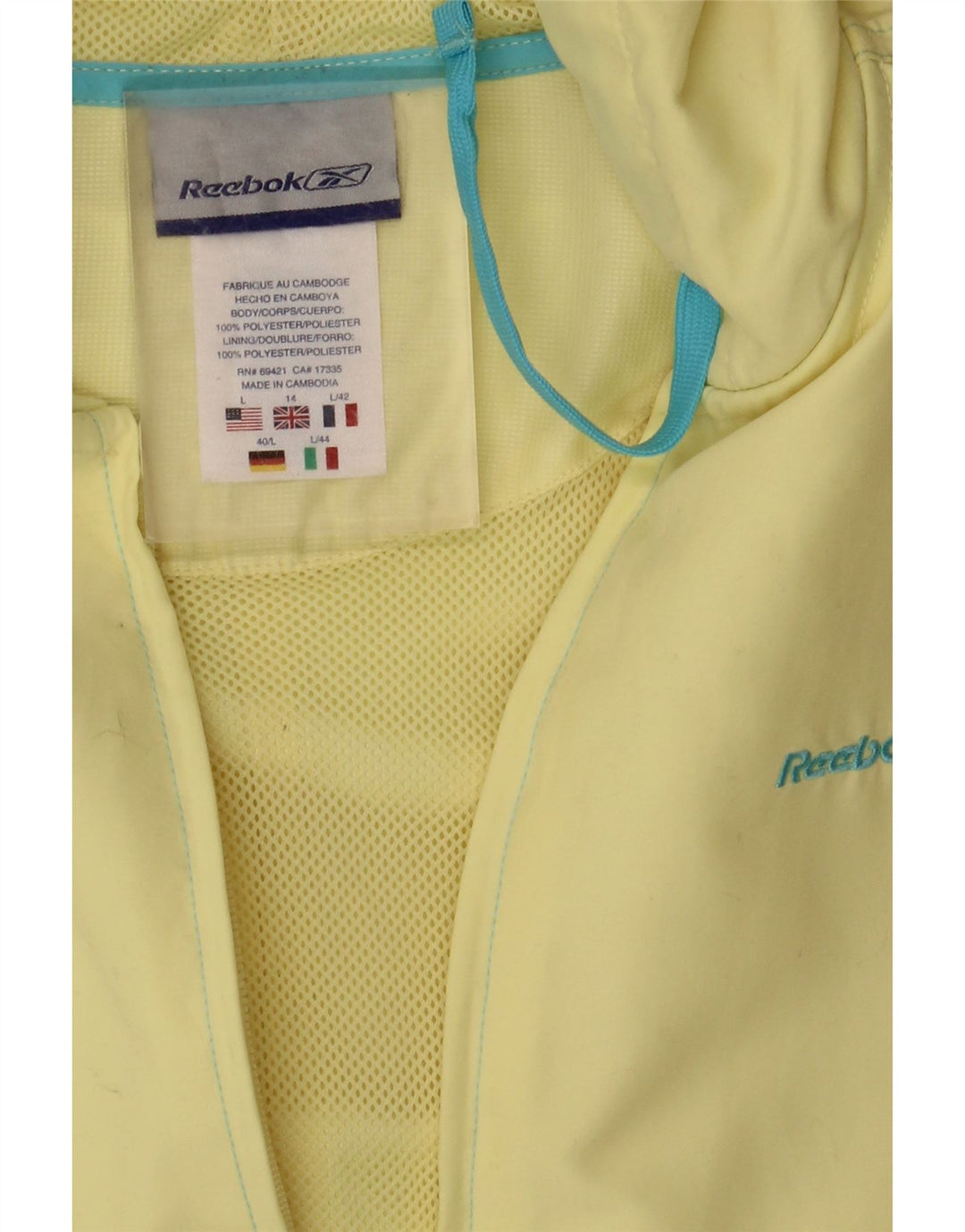 Jaqueta de chuva com capuz feminina Reebok UK 14 grande poliéster amarelo