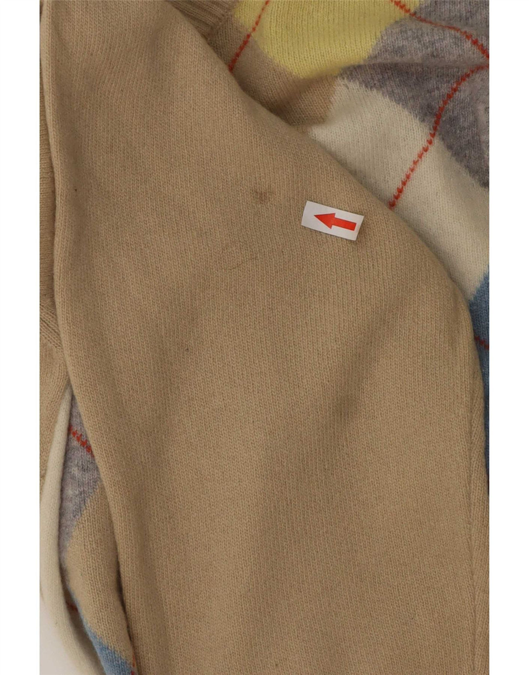 Suéter masculino Benetton com decote em V grande bege argyle/lã diamante