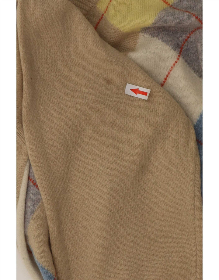 Suéter masculino Benetton com decote em V grande bege argyle/lã diamante