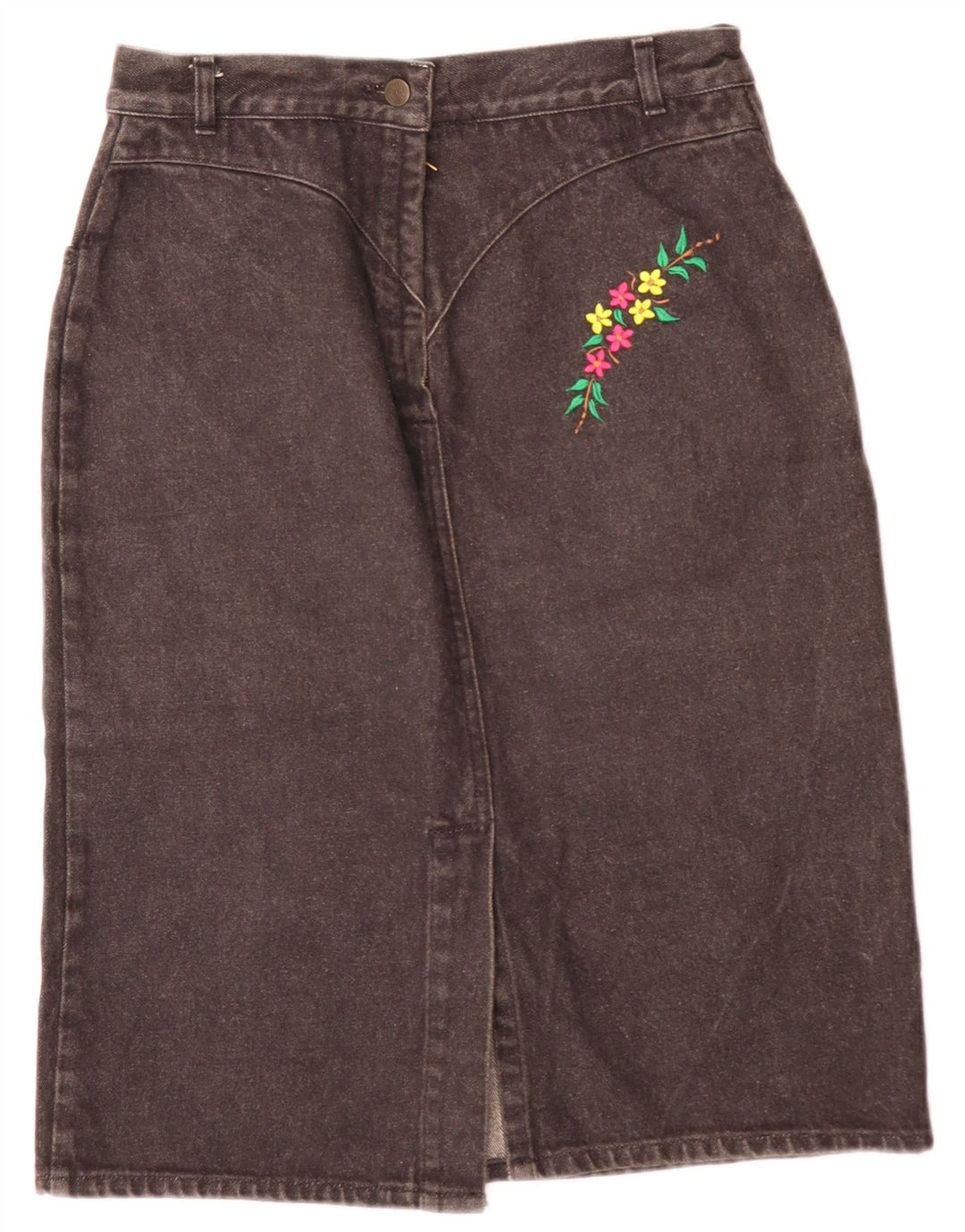 Saia jeans feminina vintage W28 cinza médio floral