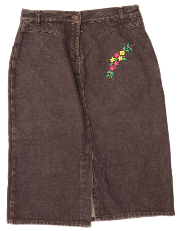 Saia jeans feminina vintage W28 cinza médio floral