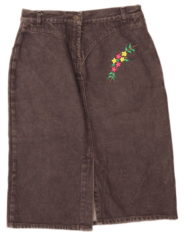 Saia jeans feminina vintage W28 cinza médio floral