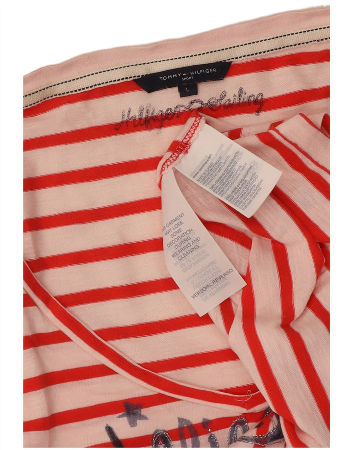 Camiseta feminina TOMMY HILFIGER com estampa gráfica UK 14 grande listrada vermelha