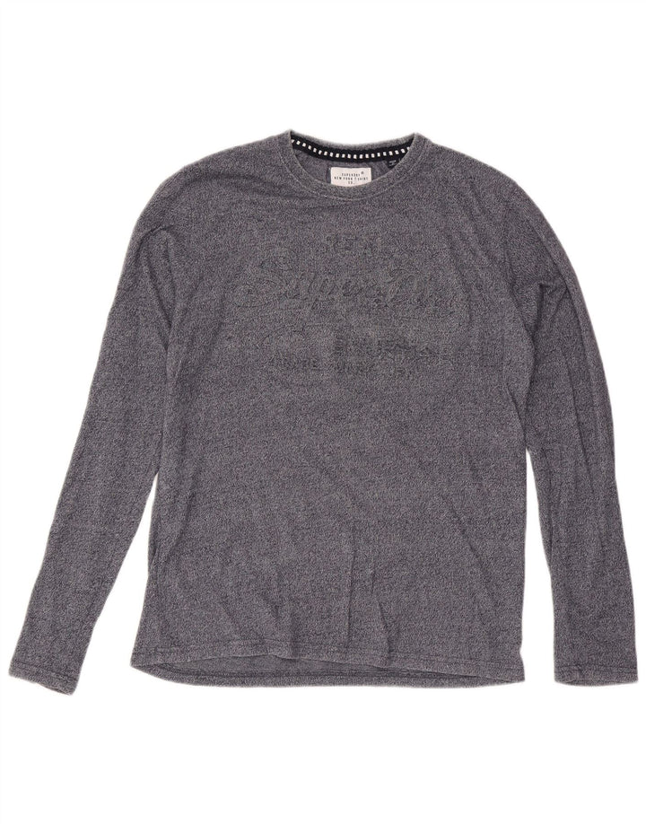 Top gráfico masculino Superdry manga comprida grande cinza manchado