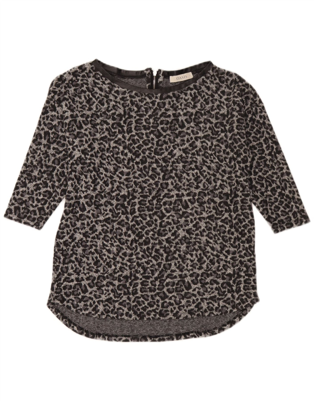Túnica feminina Oasis manga 3/4 Reino Unido 10 poliéster estampado animal cinza pequeno