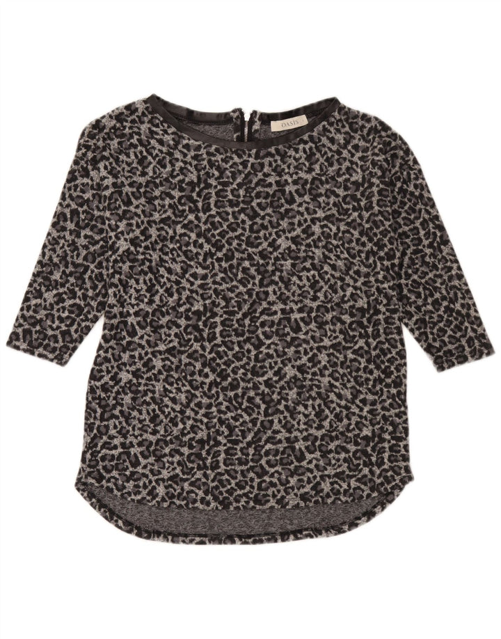 Túnica feminina Oasis manga 3/4 Reino Unido 10 poliéster estampado animal cinza pequeno
