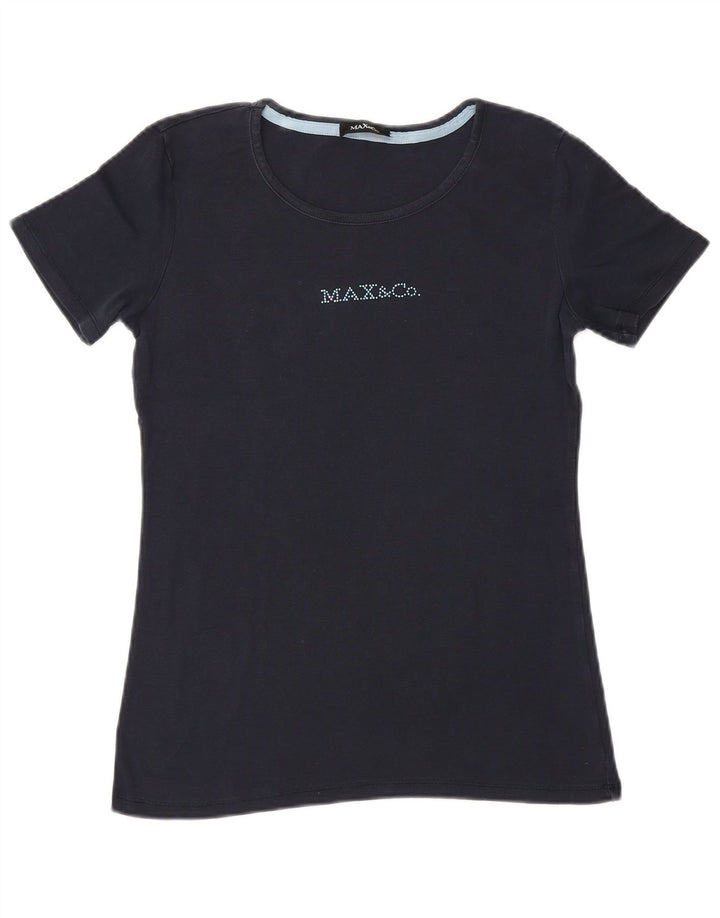 Camiseta gráfica feminina Max & Co. Reino Unido 10 pequena azul marinho