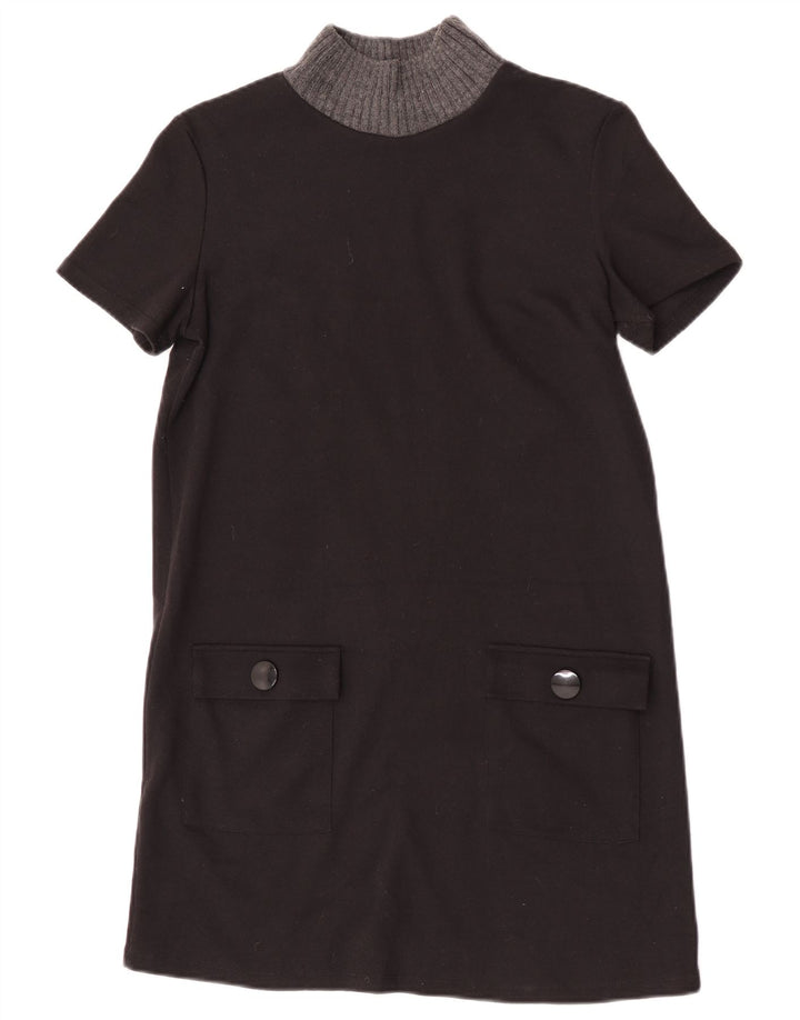 Zara Vestido feminino Trafaluc Shift UK 12 médio preto colorblock poliéster