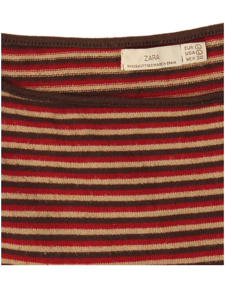 Top feminino Zara manga 3/4 Reino Unido 14 grande listrado multicolorido