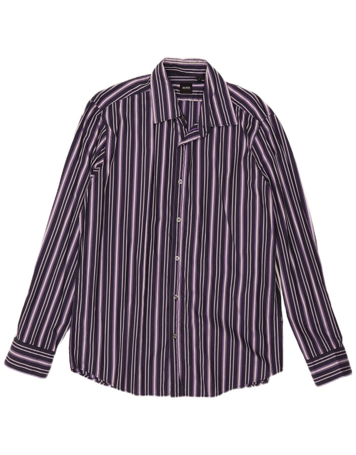 Camisa masculina Hugo Boss grande algodão listrado roxo
