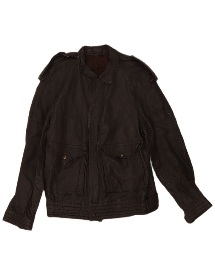 Jaqueta de couro militar masculina vintage IT 44 XS couro cinza