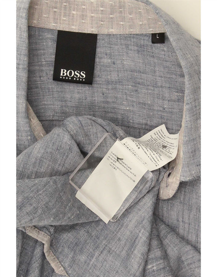 Camisa masculina de manga curta Hugo Boss grande algodão azul