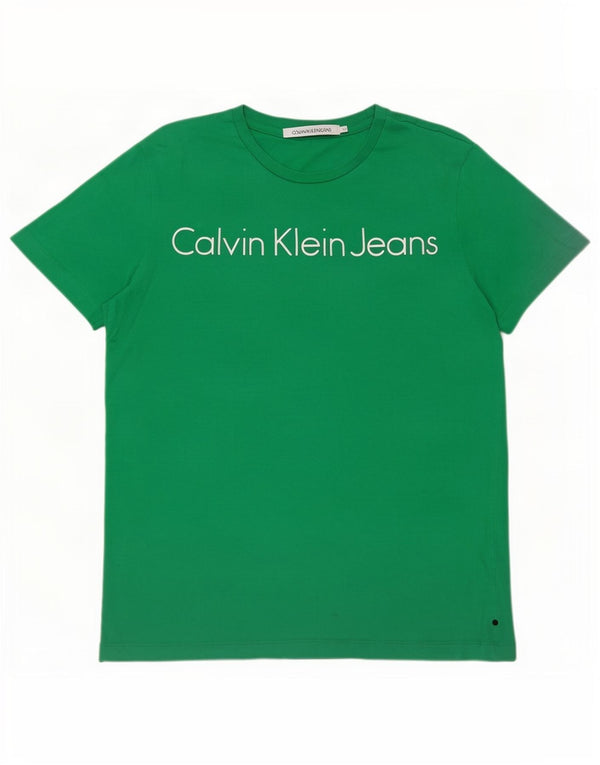 Calvin Klein Jeans Camiseta masculina gráfica Top médio algodão verde