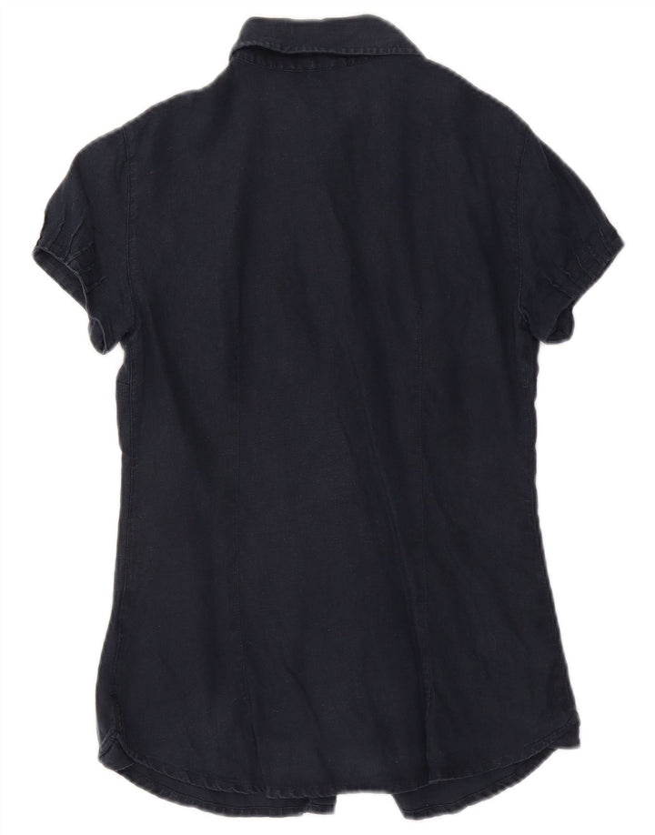Camisa feminina de manga curta Armani UK 10 pequena azul marinho